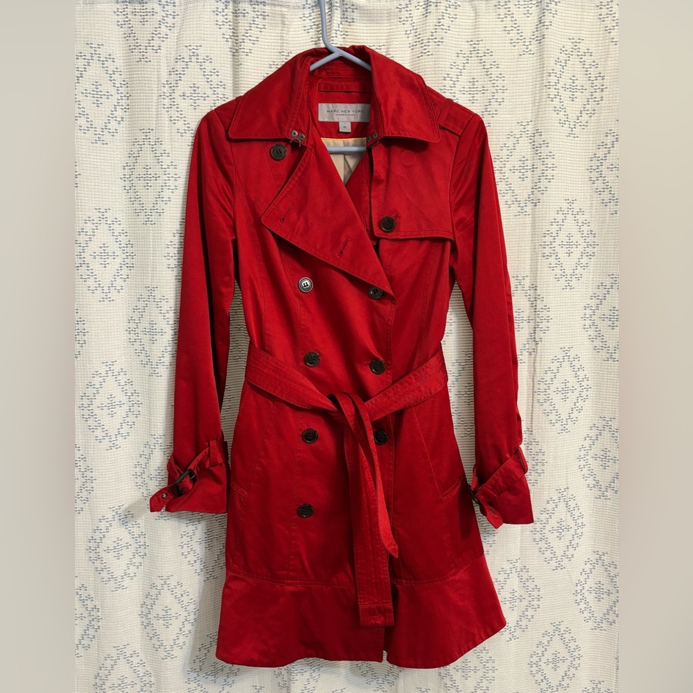 Red Trench Coat - Classic Double-Breasted Women's Trench